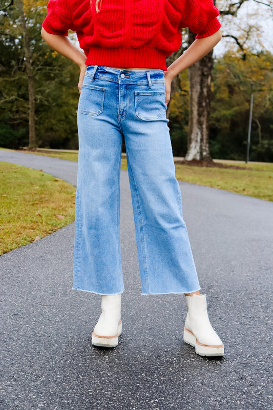 Patch Pocket Wide Leg Jeans