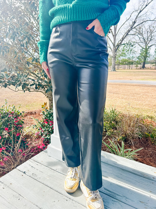 Faux Leather Wide Leg Pants