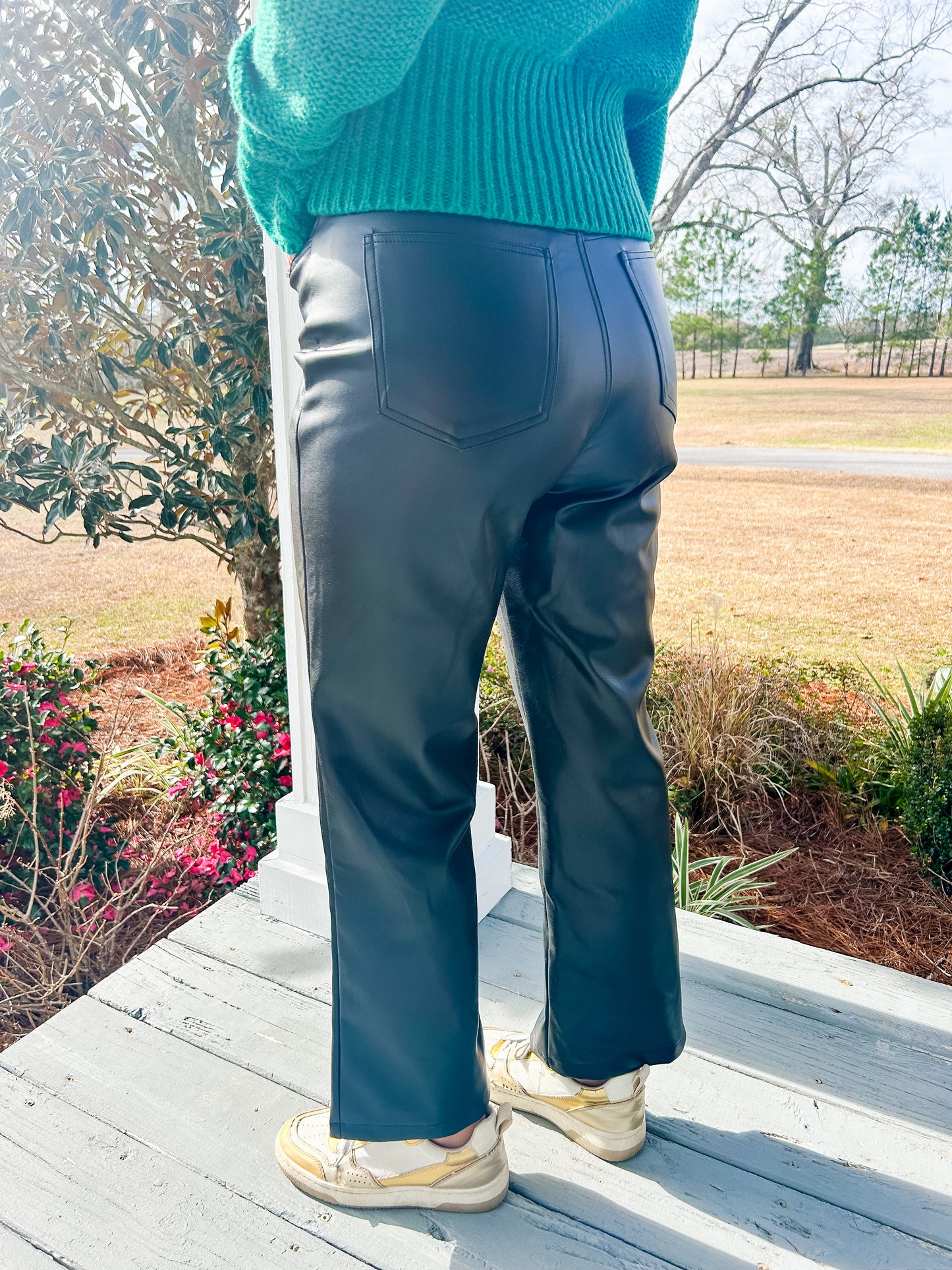 Faux Leather Wide Leg Pants